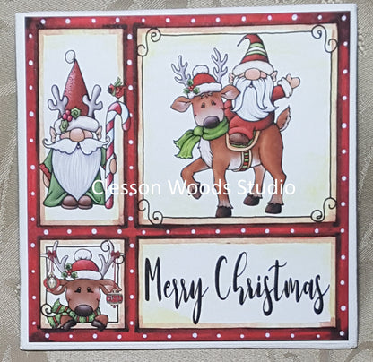 Christmas Gnomes Reindeer (Red Frame) 5x5 Canvas Panel