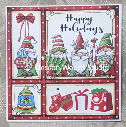 Christmas Gnomes Happy Holidays (Red Frame) 5x5 Canvas Panel