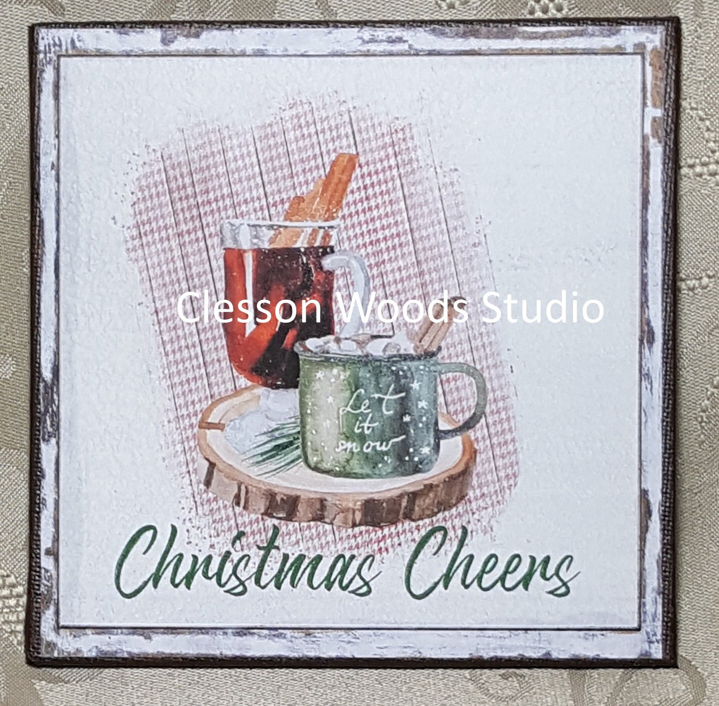 Christmas Cheers (Brown Border) 5x5 Canvas Panel
