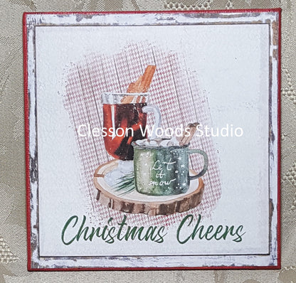 Christmas Cheers (Red Border) 5x5 Canvas Panel