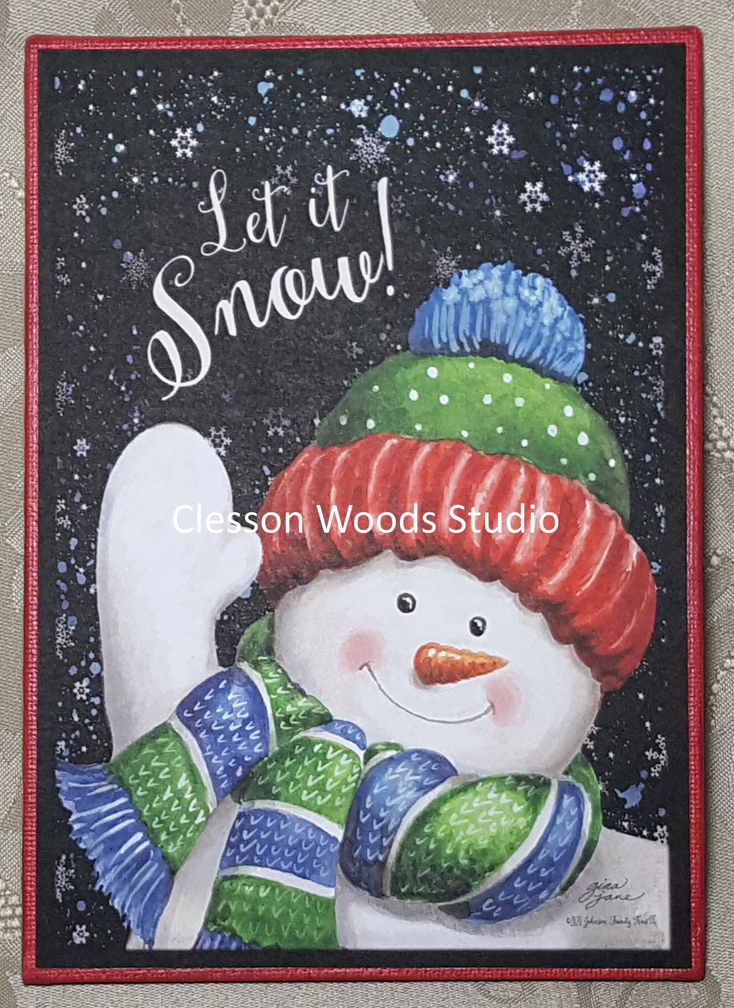 Let It Snow Waving Snowman (Red) 5x7 Canvas Panel