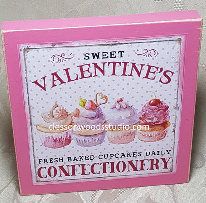 Sweet Valentine Confectionery Pink Wood Block Sign