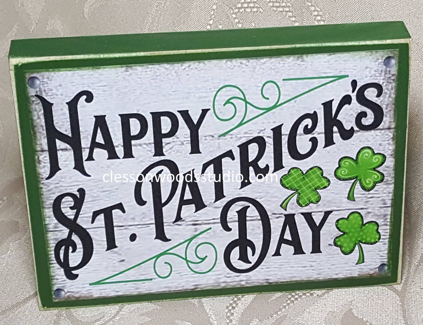 Happy St. Patrick's Day Trio of Shamrocks Small Wood Sign