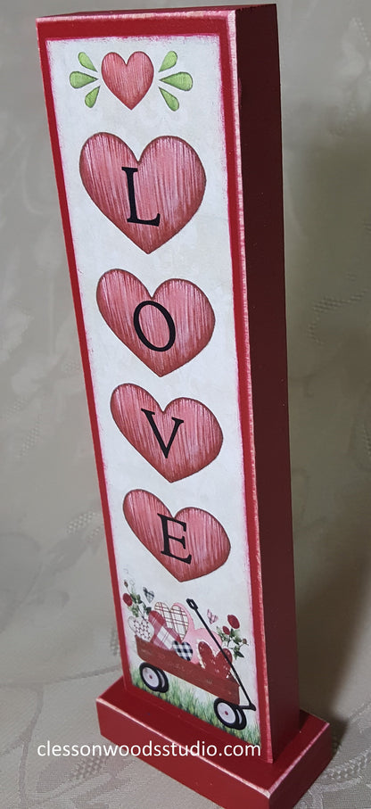 Red Wagon Valentine Vertical Wood Sign