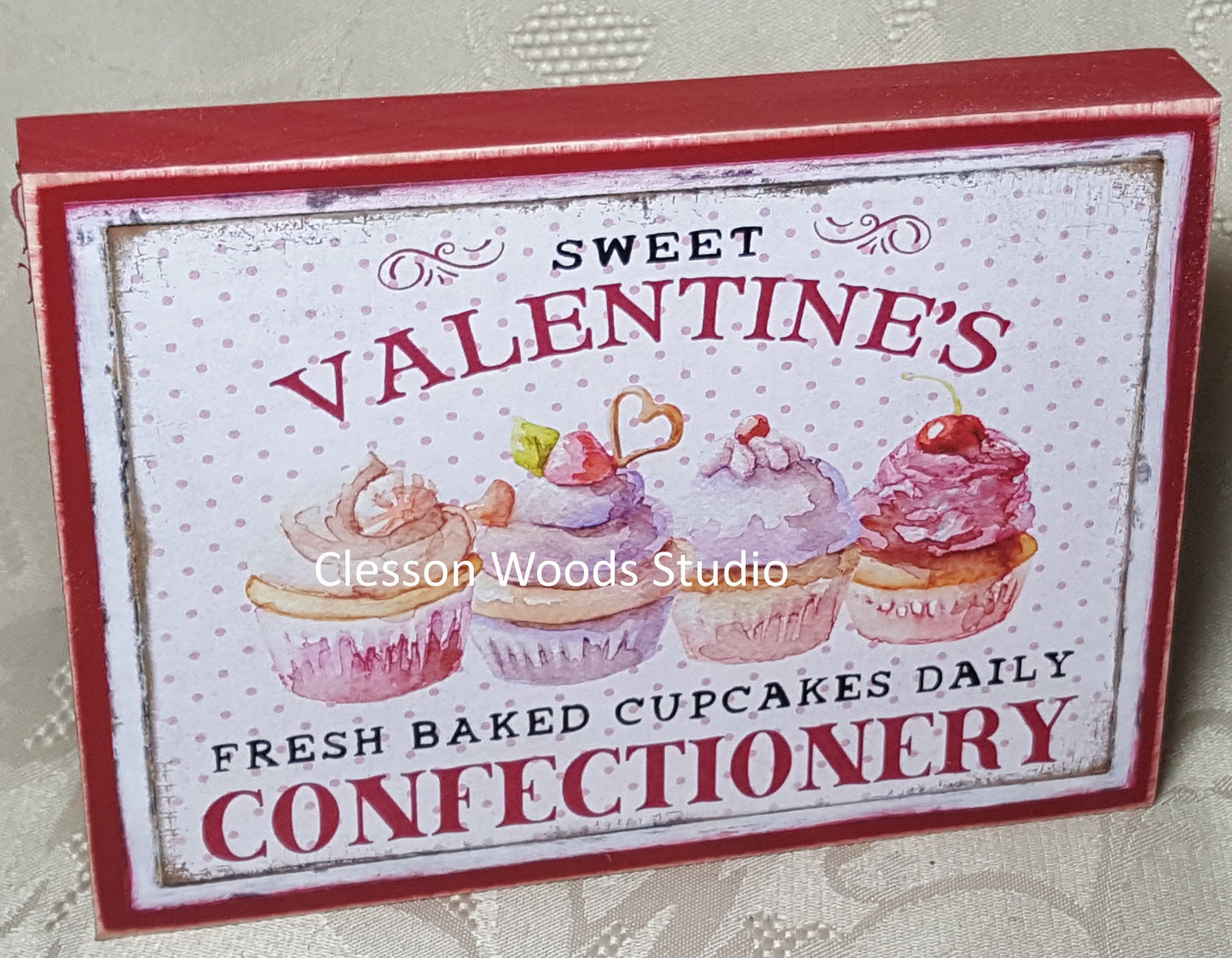 Sweet Valentine's Confectionery (Red) Small Wood Sign