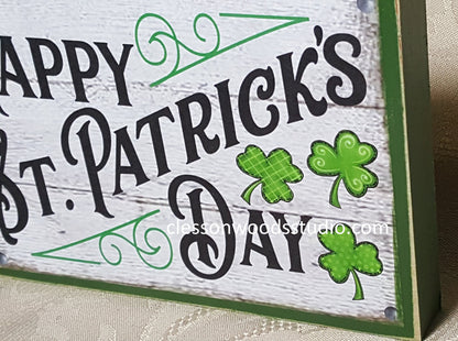 Happy St. Patrick's Day Trio of Shamrocks Small Wood Sign