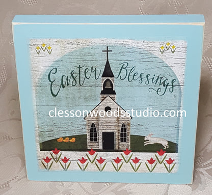 Easter Blessings Wood Block Sign