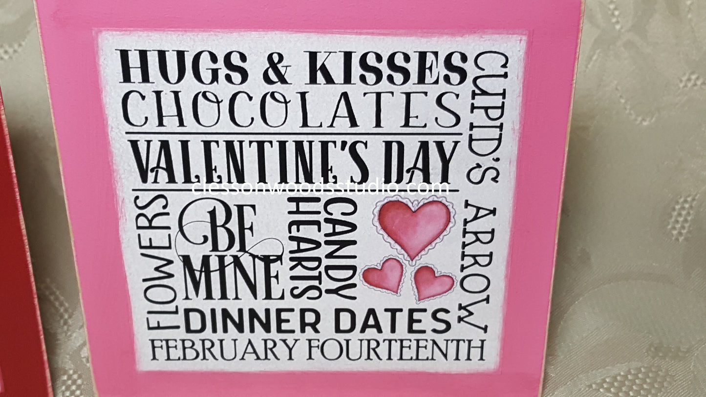 Valentine's Day Subway Art Square Small Wood  Sign