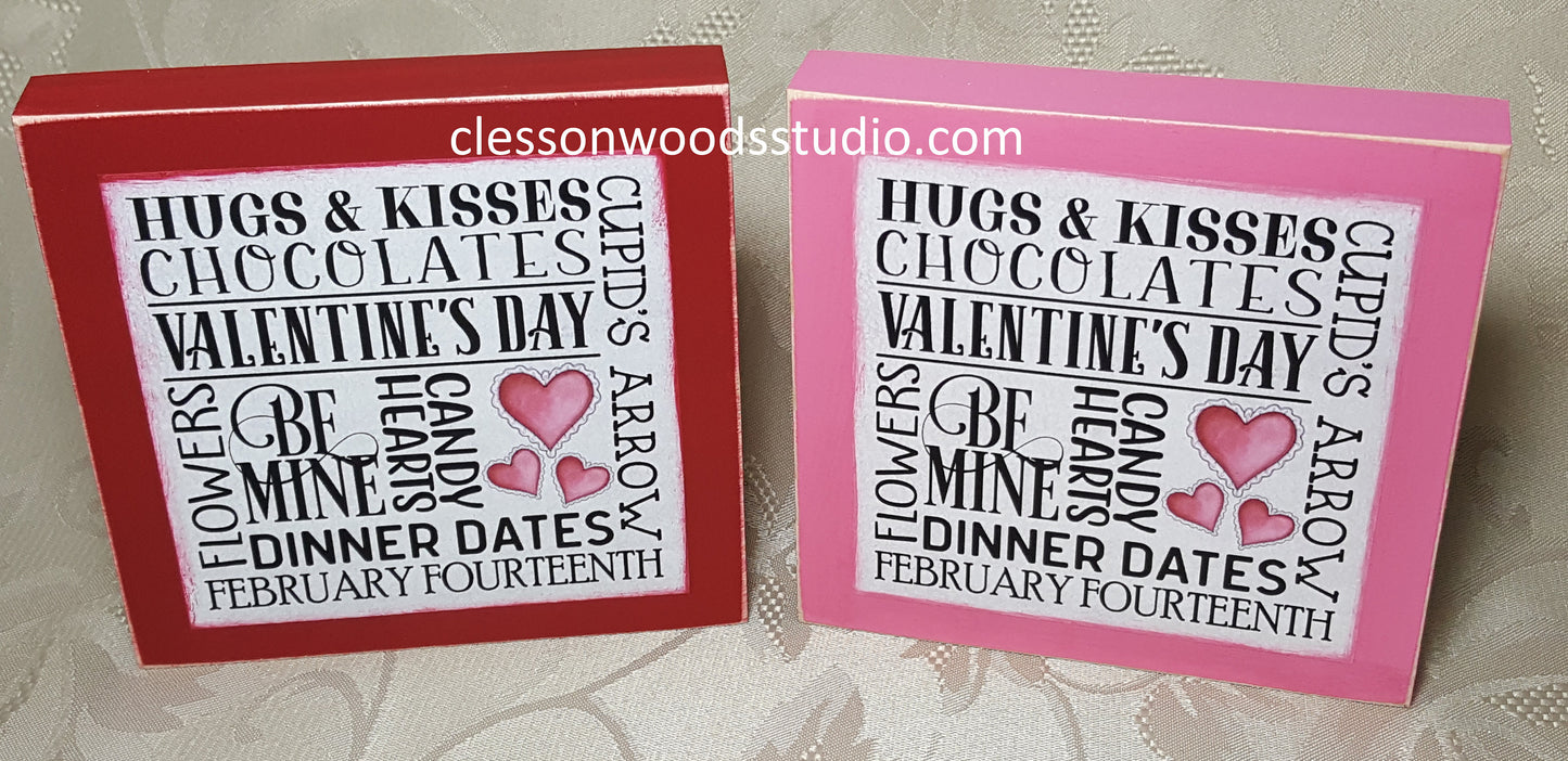 Valentine's Day Subway Art Square Small Wood  Sign