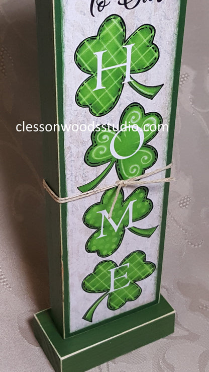 Welcome To Our Home Shamrocks Vertical Wood Sign