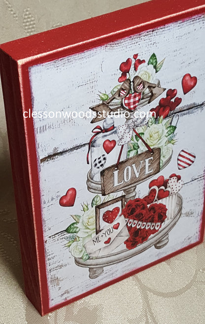 Valentine Tiered Tray Wood Block Sign
