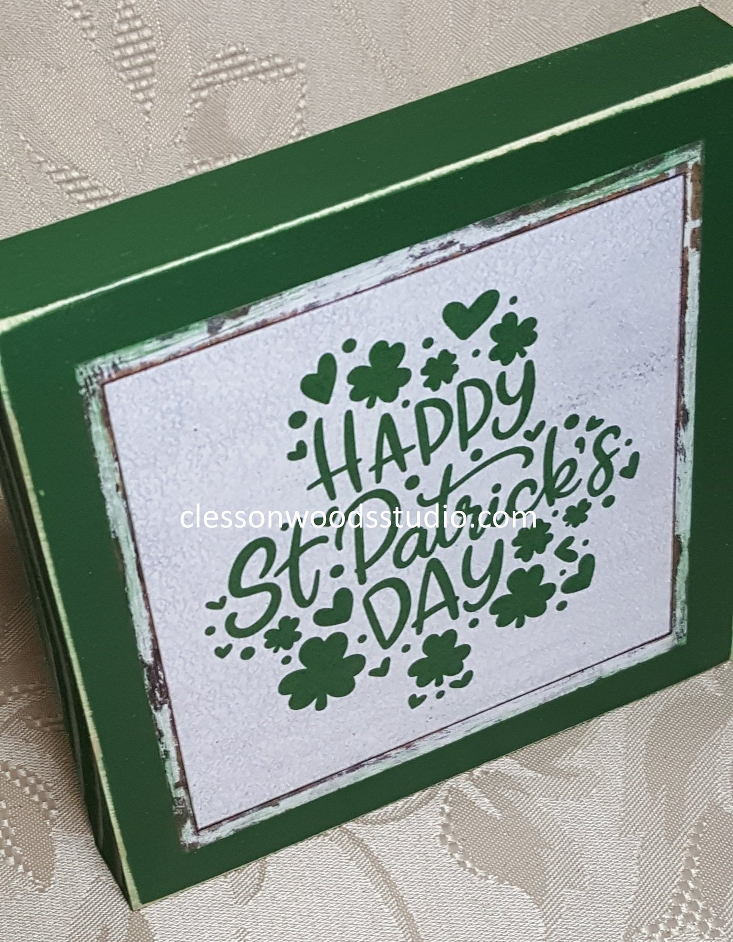 Happy St Patrick's Day Shamrock Square Wood Sign