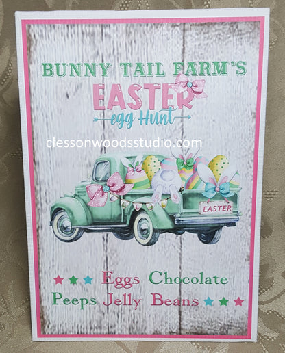 Bunny Tail Farms Easter Truck Pink Border 5"x7" Canvas