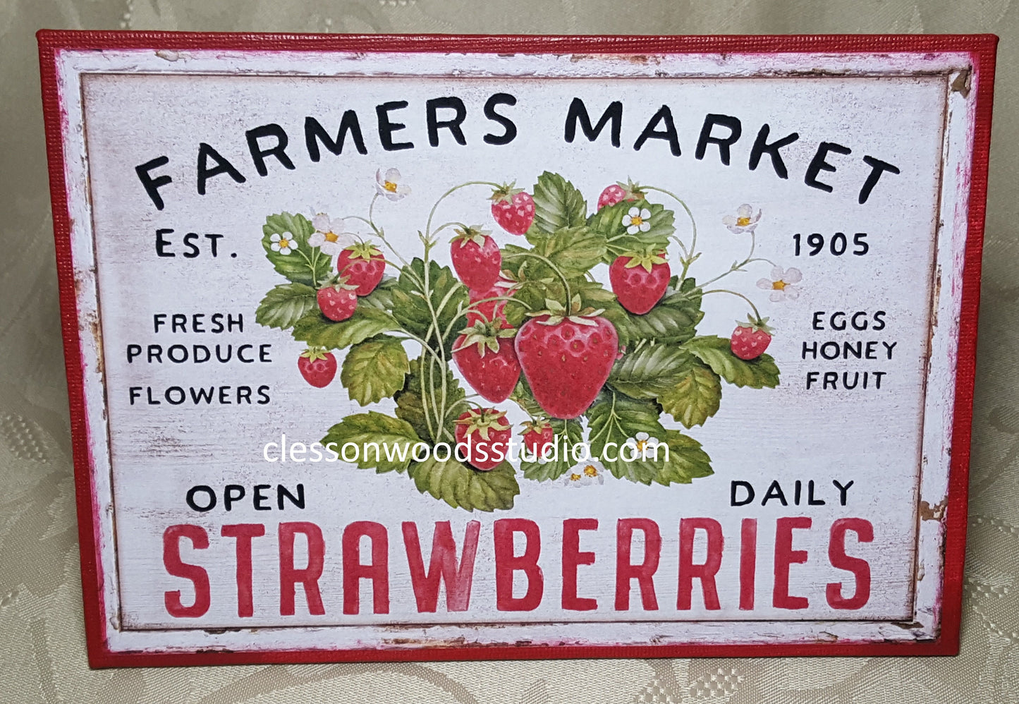 Farmers Market Strawberries Red 7"x5" Canvas