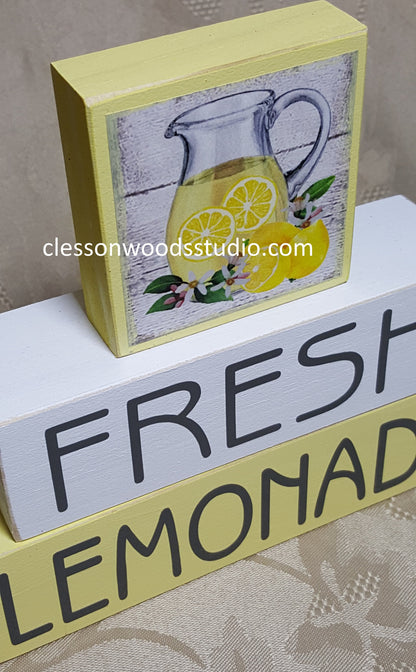 Fresh Lemonade Pitcher of Lemonade Wood Block Stack