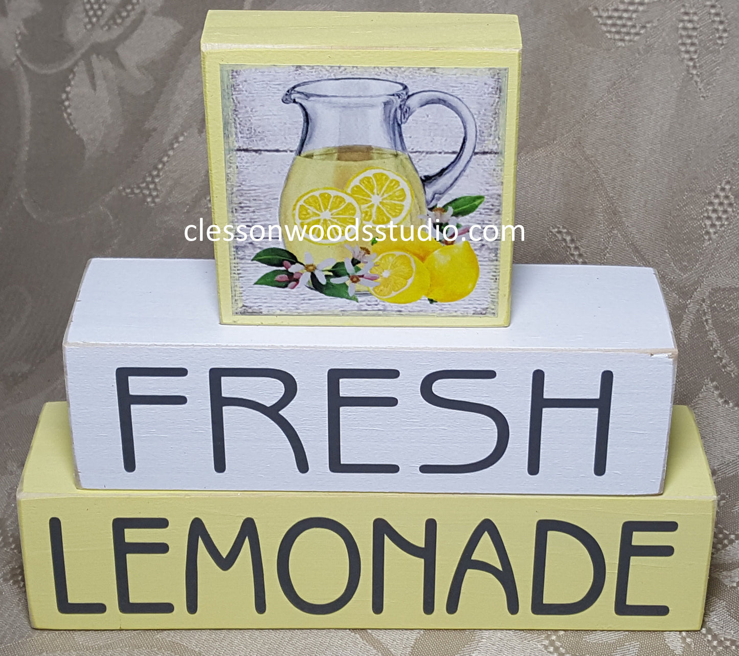 Fresh Lemonade Pitcher of Lemonade Wood Block Stack