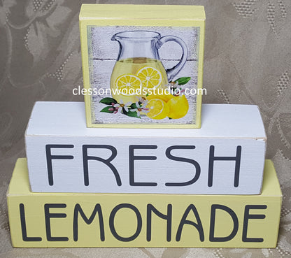 Fresh Lemonade Pitcher of Lemonade Wood Block Stack