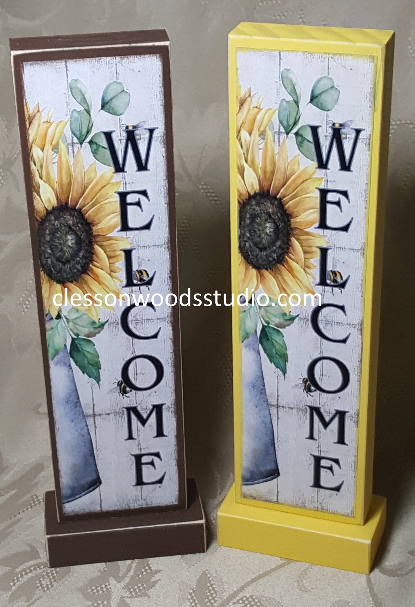 Welcome Sunflower Vertical Wood Sign