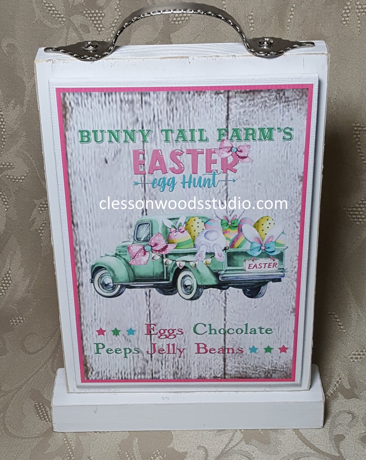Bunny Tail Farms Easter Truck Pink Border 5"x7" Canvas