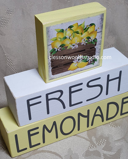 Fresh Lemonade Wood Crate of Lemons Wood Block Stack