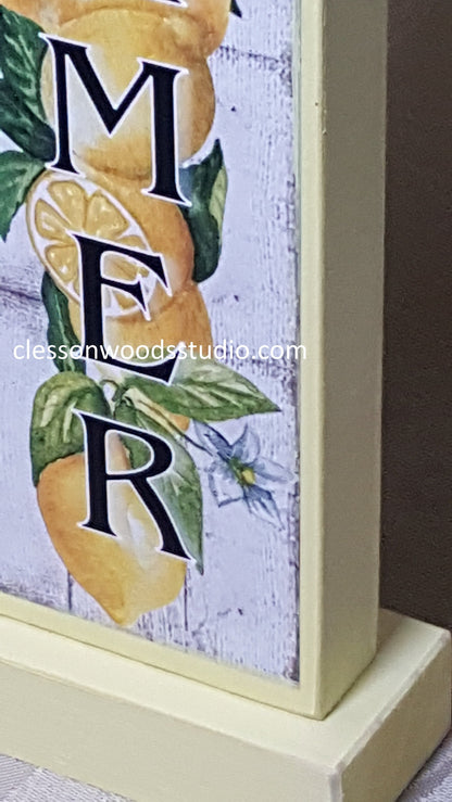 Welcome or Summer Lemons Vertical Wood Sign