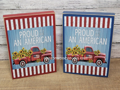 Proud To Be An American Red Truck Wood Block Sign