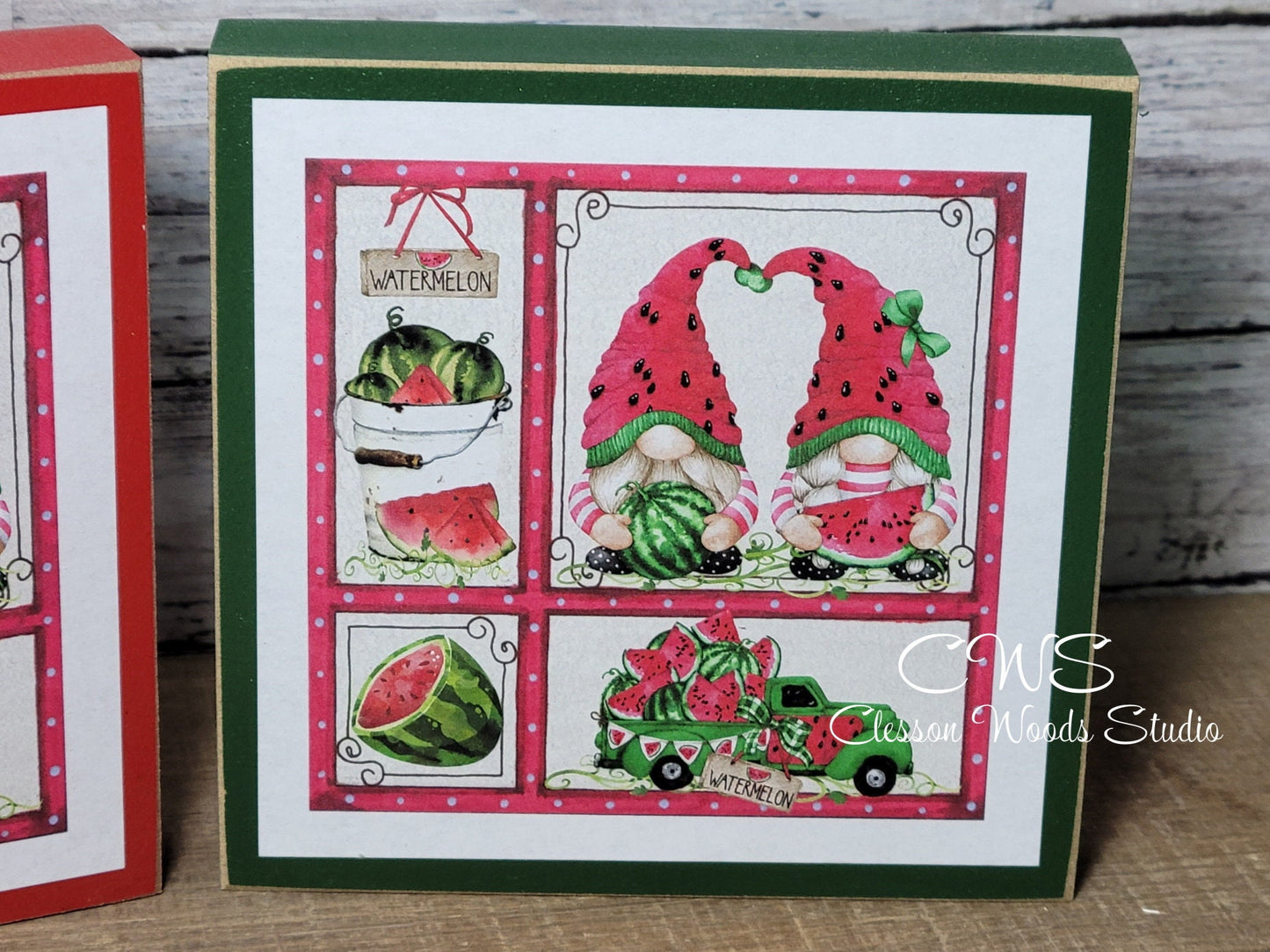 Watermelon Gnome Friends Small Wood Sign