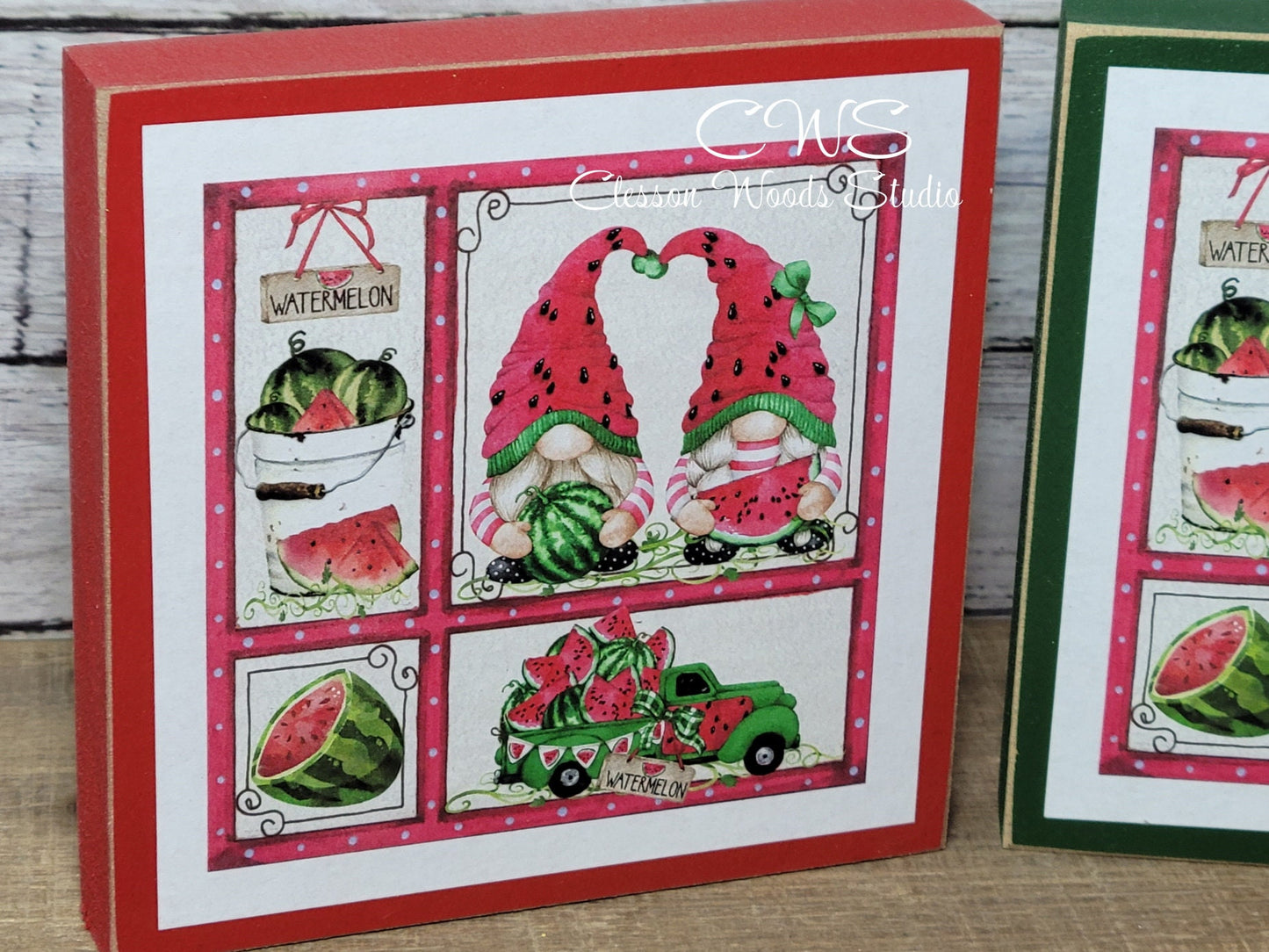 Watermelon Gnome Friends Small Wood Sign