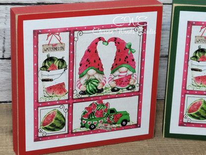 Watermelon Gnome Friends Small Wood Sign