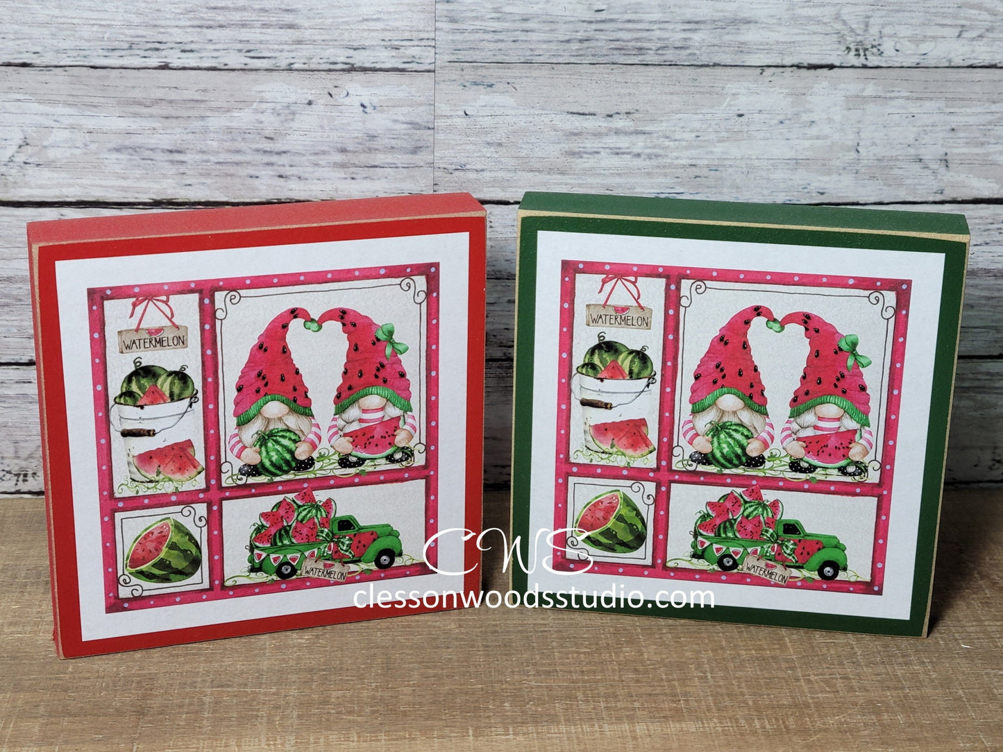 Watermelon Gnome Friends Small Wood Sign