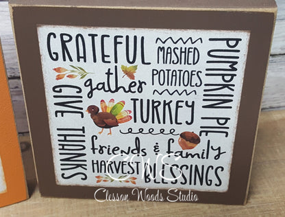 Thanksgiving 2 Subway Style Print Square Wood Sign