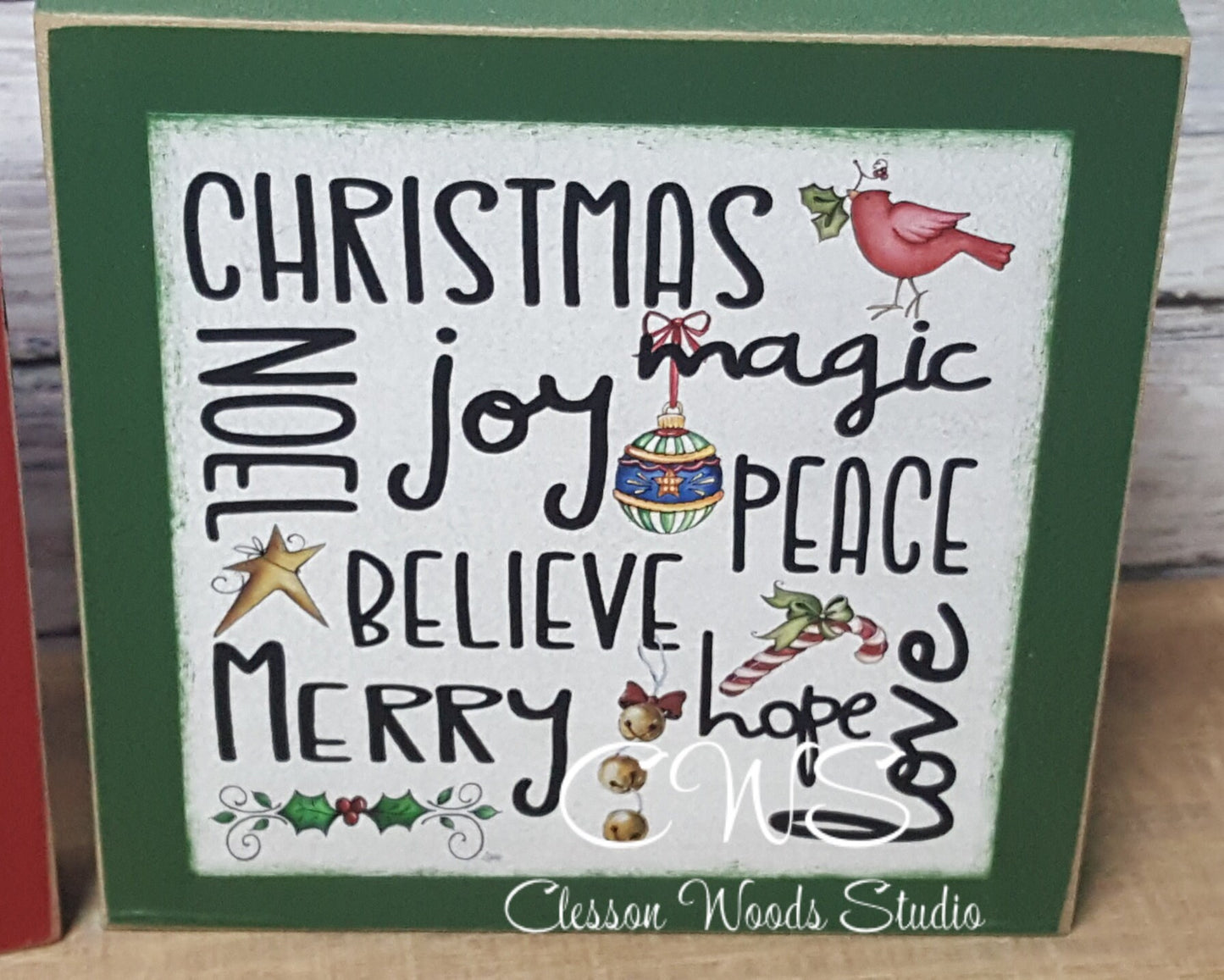 Christmas 1 Subway Style Print Square Wood Sign