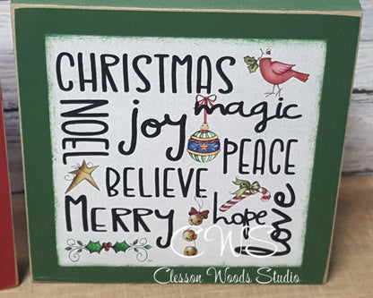 Christmas 1 Subway Style Print Square Wood Sign