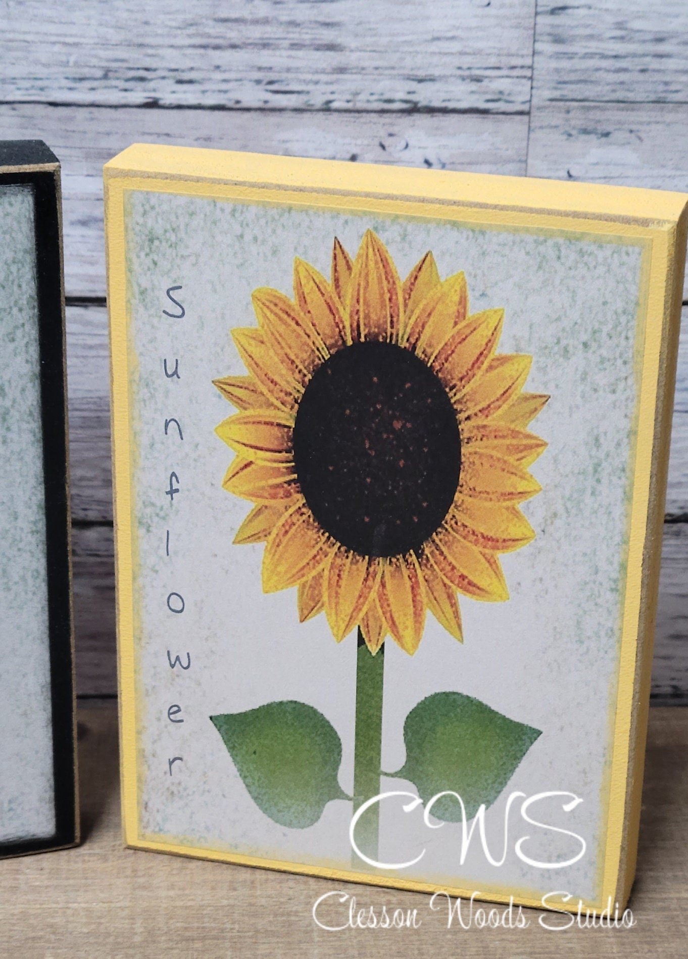 Single Sunflower Wood Block Sign