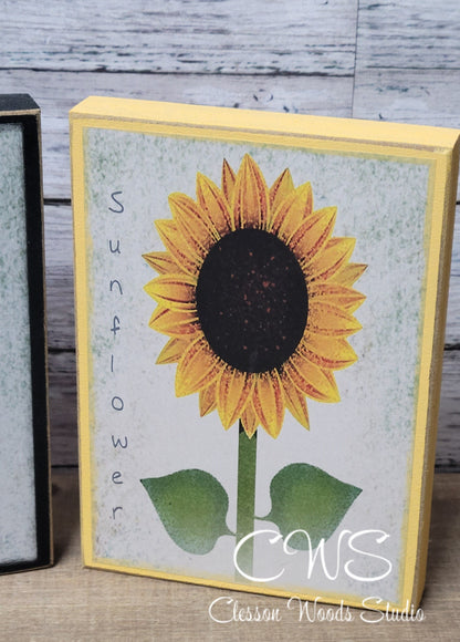 Single Sunflower Wood Block Sign