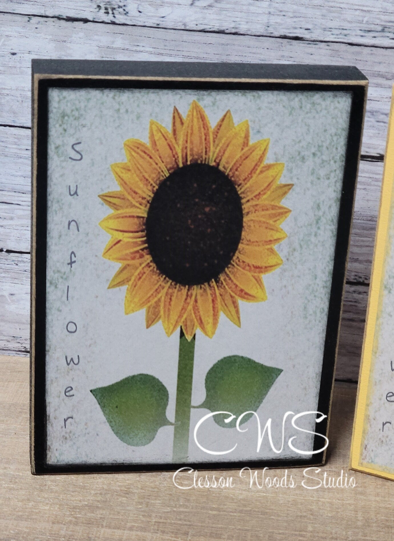 Single Sunflower Wood Block Sign