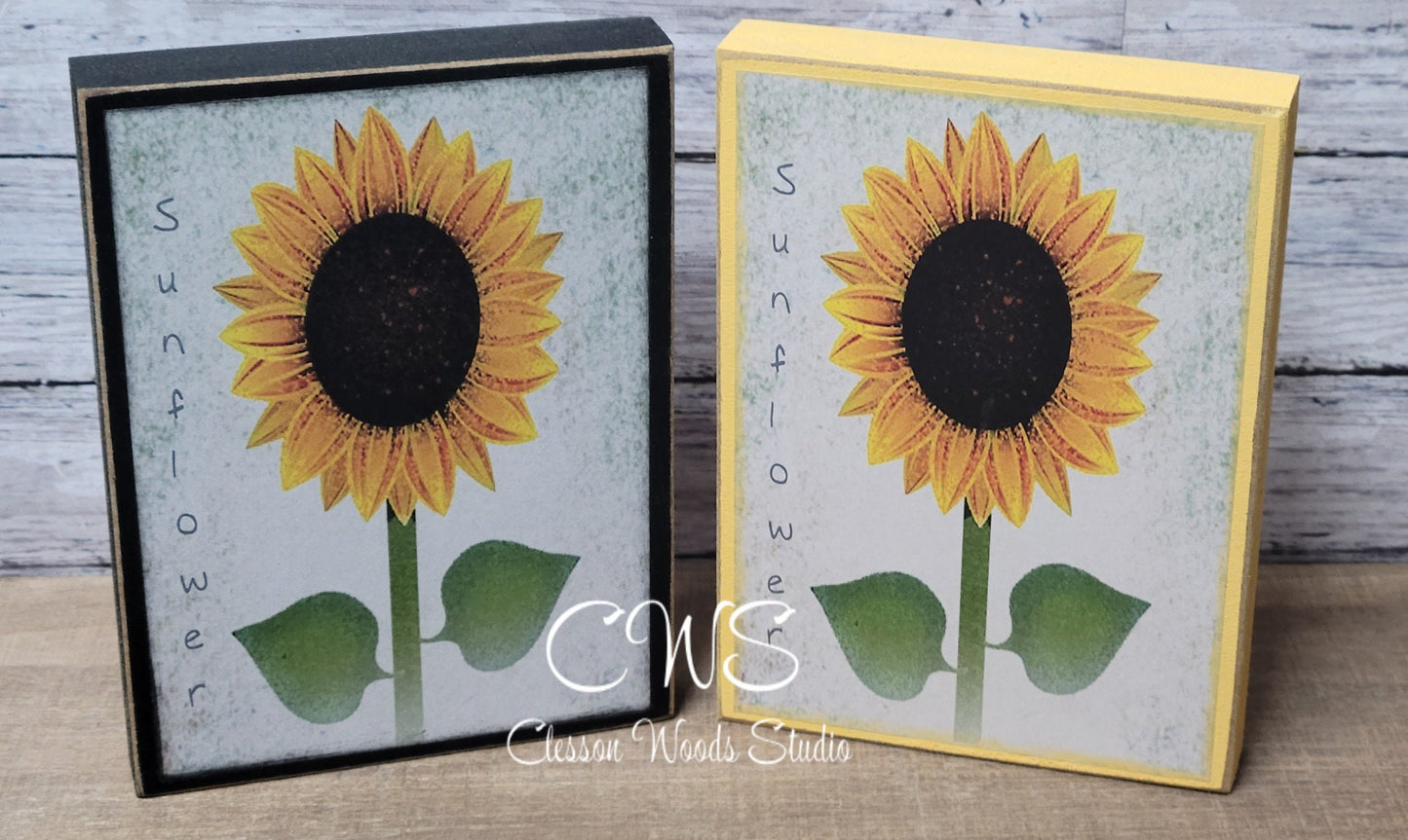 Single Sunflower Wood Block Sign