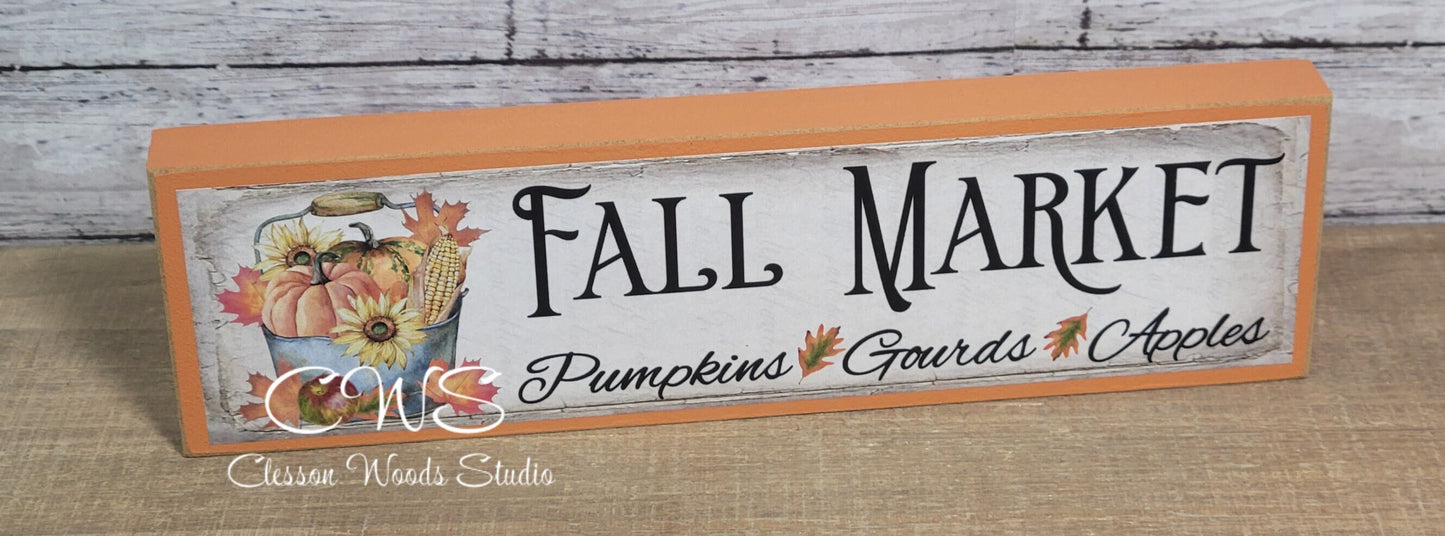 Fall Market Bucket of Pumpkins Wood Sign