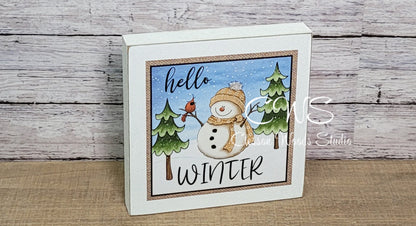 Hello Winter Wood Block Sign