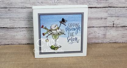 Sipping Through The Snow Snowman Drink Wood Block Sign