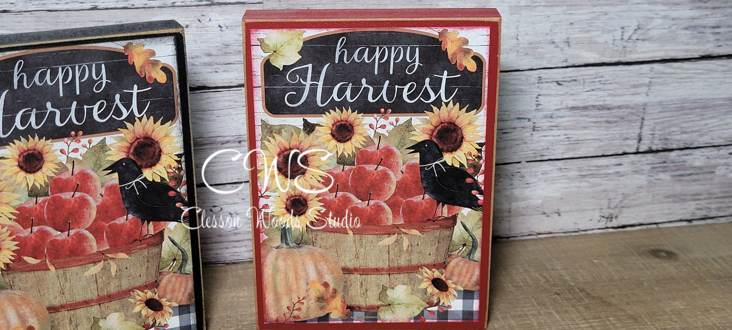 Happy Harvest Bushel Basket of Apples Wood Sign