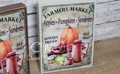 Farmers Market Apples Pumpkins Sundries Wood Sign