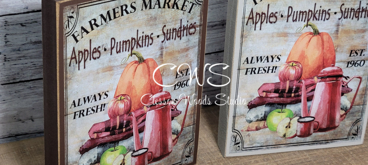 Farmers Market Apples Pumpkins Sundries Wood Sign