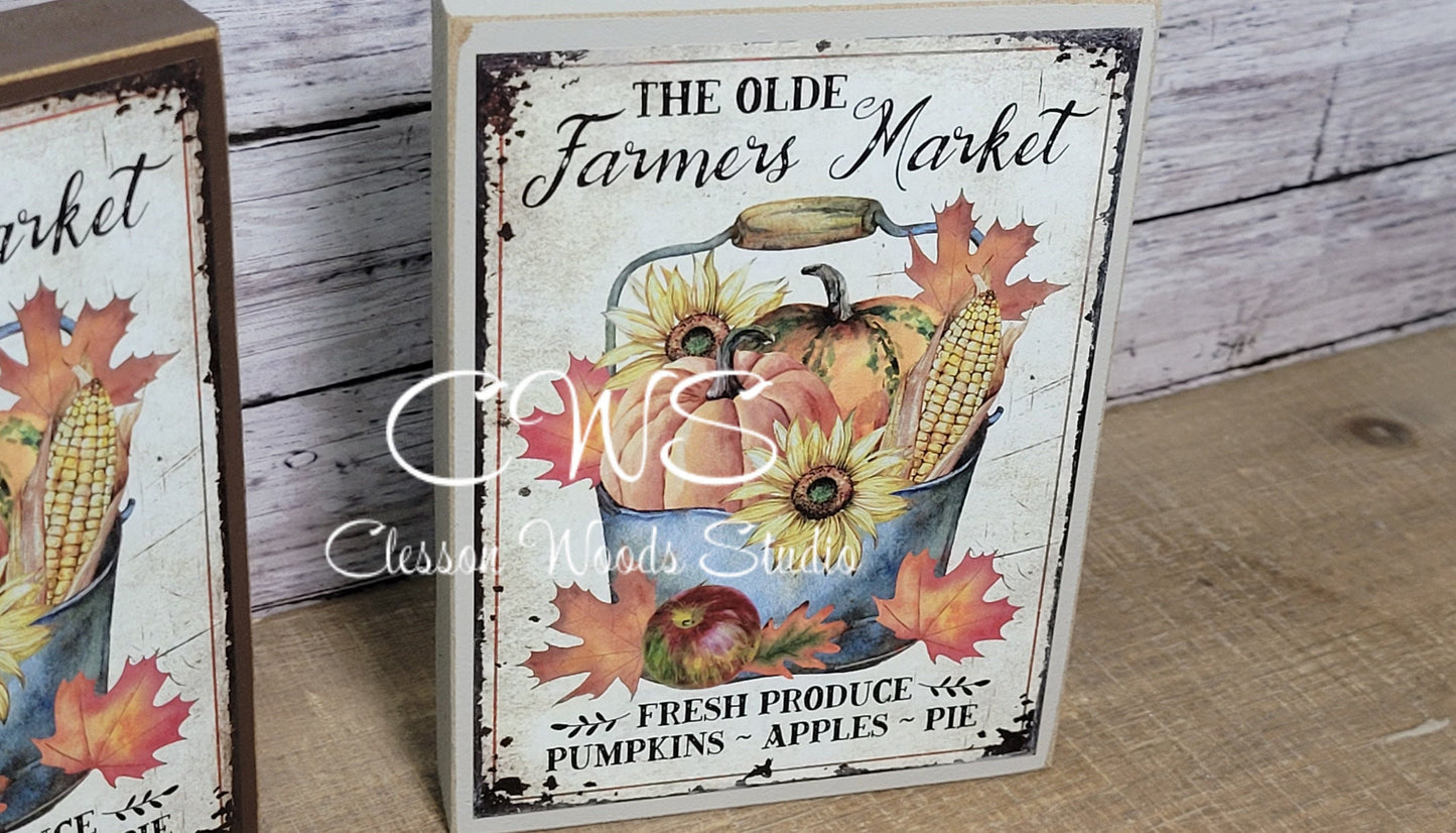 The Old Farmers Market Pumpkins Apples Pies Wood Sign
