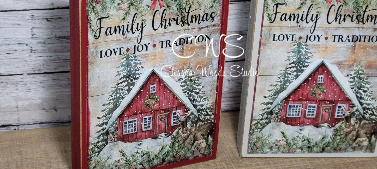 Family Christmas Love Joy Tradition Wood Sign
