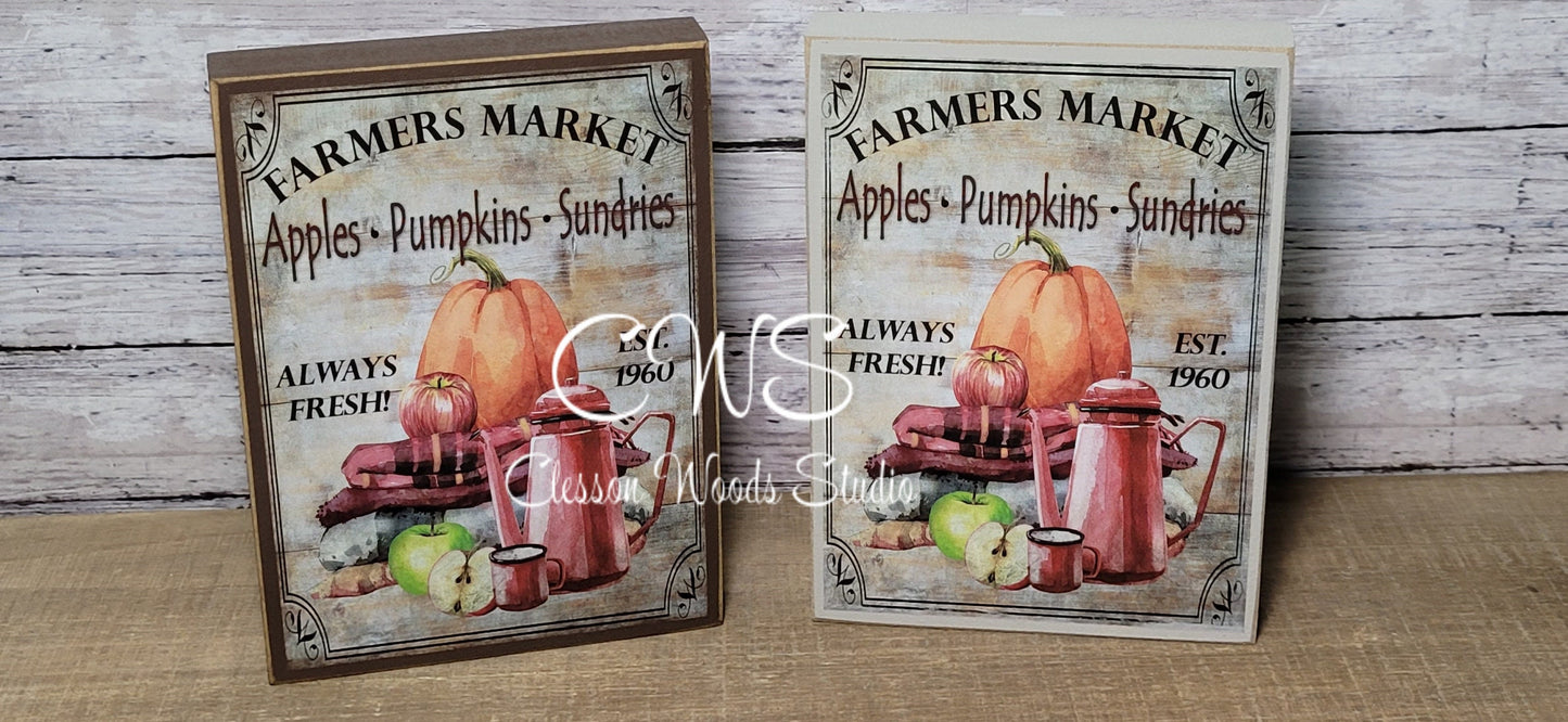 Farmers Market Apples Pumpkins Sundries Wood Sign