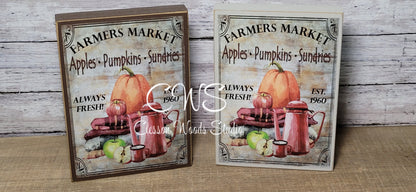 Farmers Market Apples Pumpkins Sundries Wood Sign