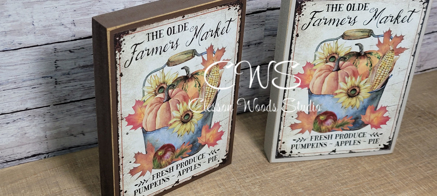 The Old Farmers Market Pumpkins Apples Pies Wood Sign
