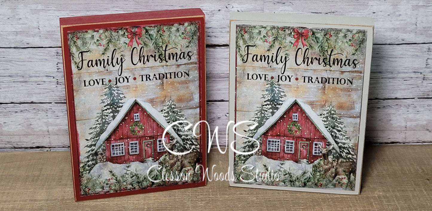 Family Christmas Love Joy Tradition Wood Sign
