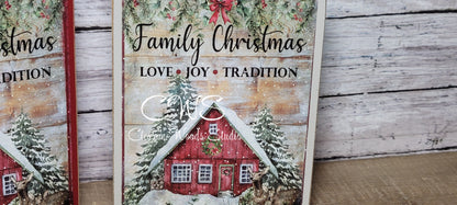 Family Christmas Love Joy Tradition Wood Sign